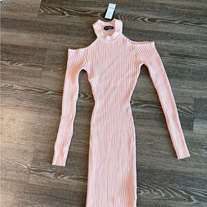 bebe Pink Long Sleeve Cold Shoulder Dress